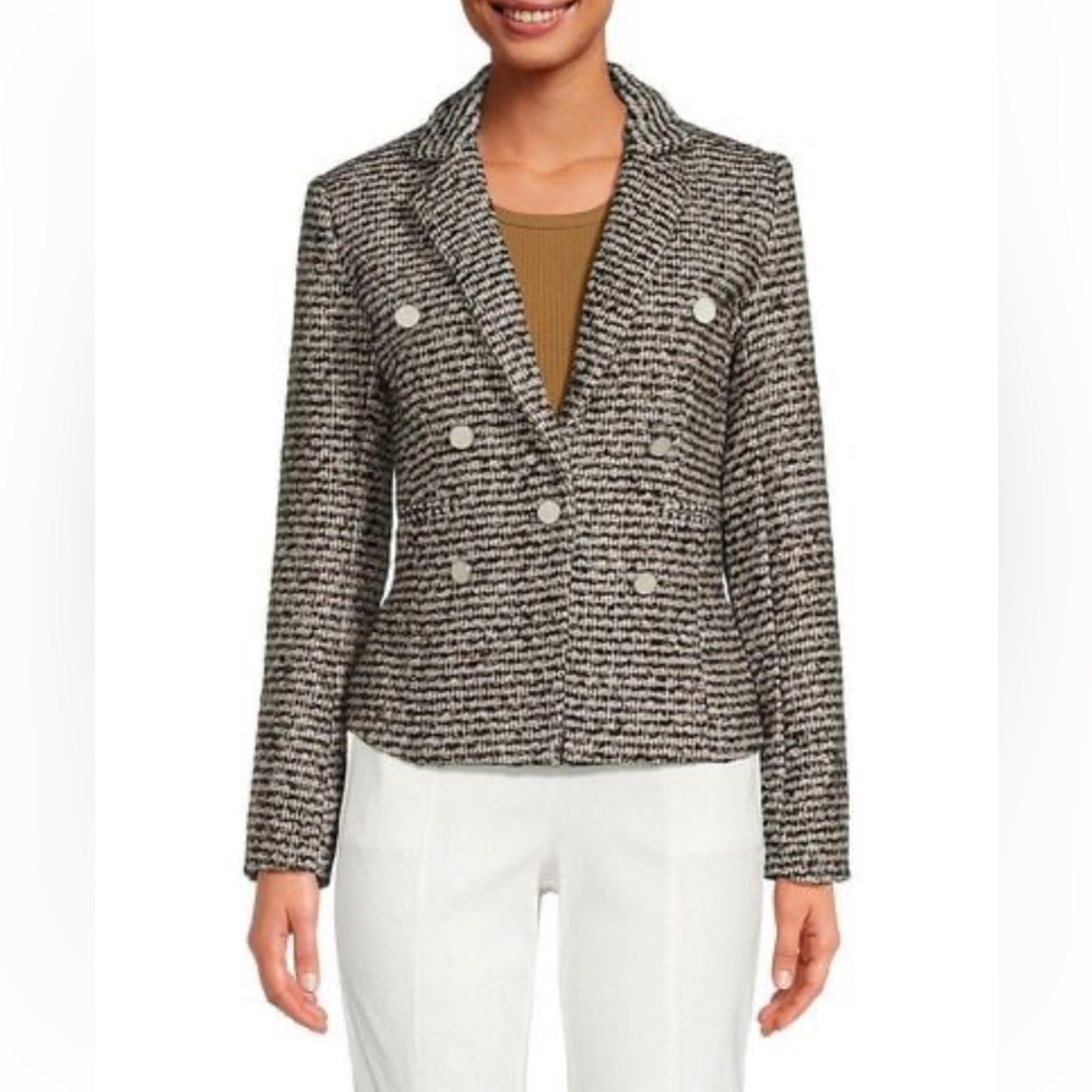 Ecru blazer, pearlized buttons silver thread tweed, size 6